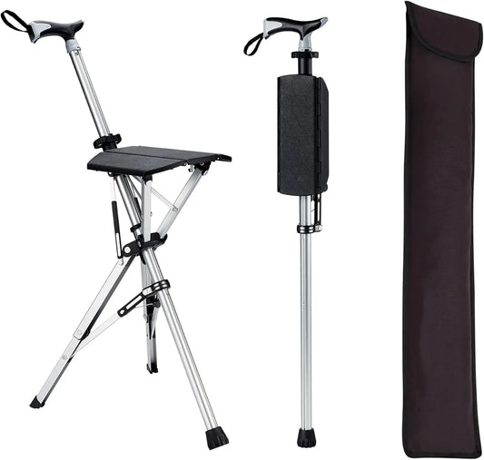 2-in-1 Folding Stool Cane | Walking Stick with Seat for the Elderly | Portable Mobility Aid for Seniors