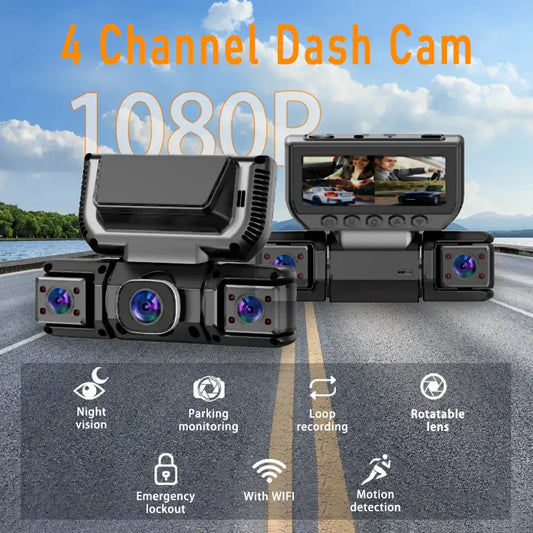 360-Degree Panoramic 4-Channel Dash Cam (Front, Rear, Interior, Left, Right)